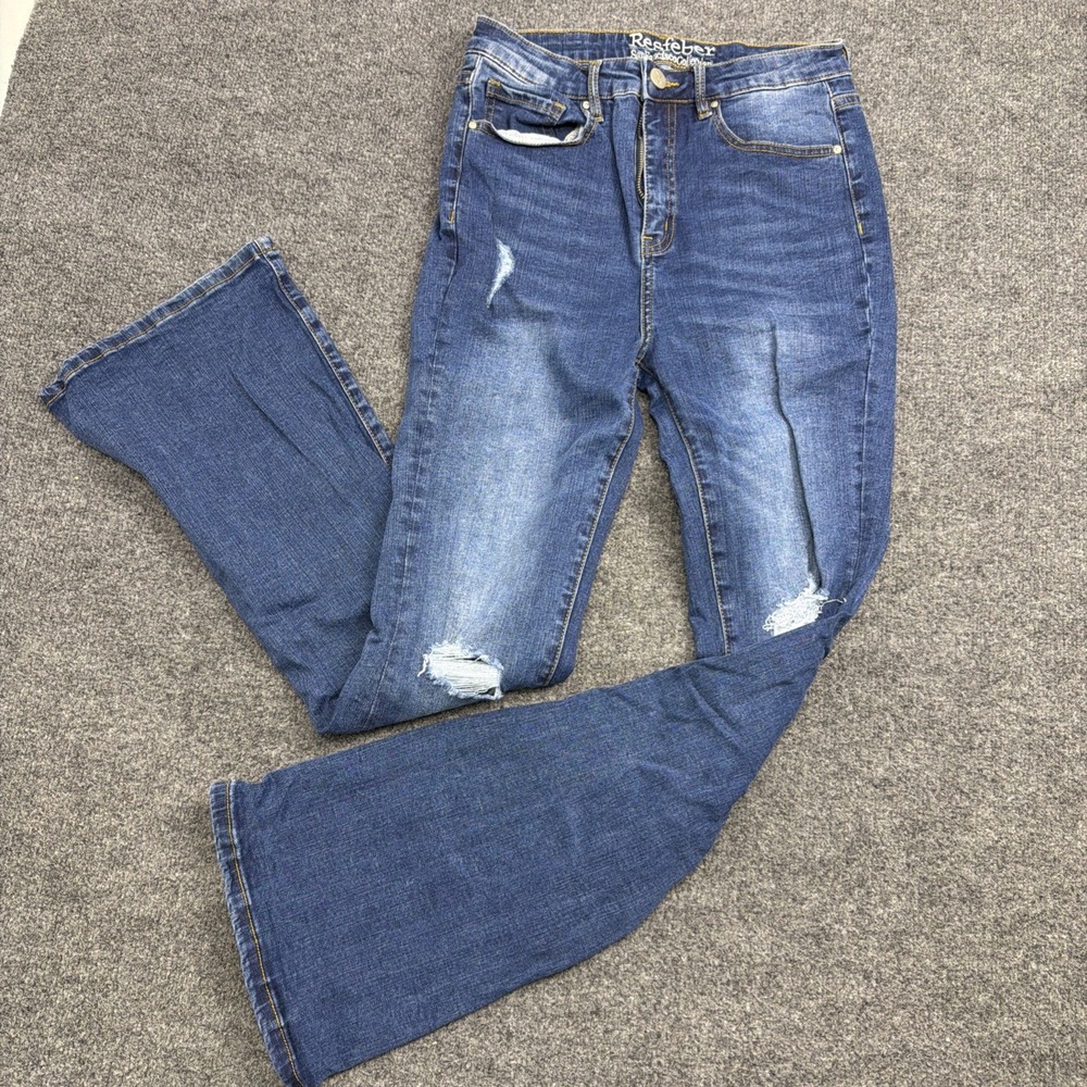 Resfeber Flare Jeans Size 8 Distressed Ripped Blue Denim Bell Bottom Stretch